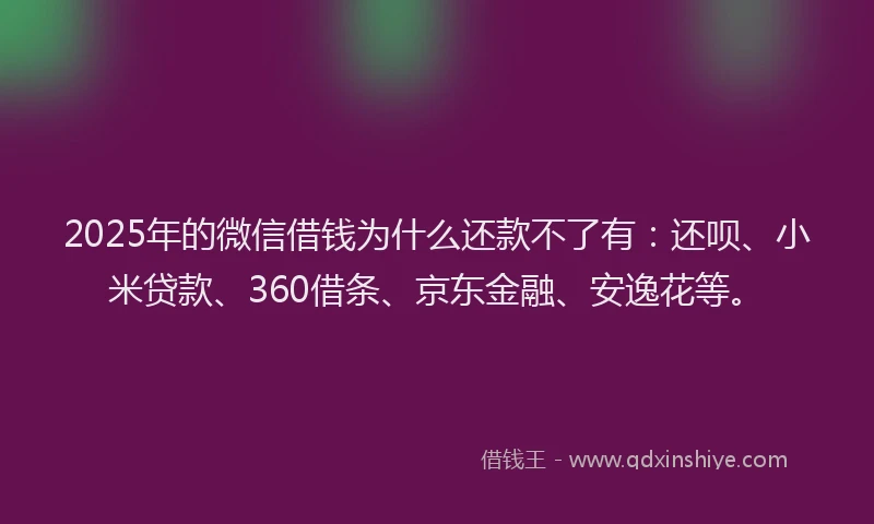 2025年的微信借钱为什么还款不了有：还呗、小米贷款、360借条、京东金融、安逸花等。