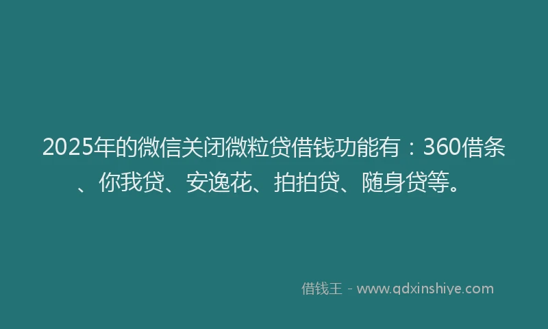 2025年的微信关闭微粒贷借钱功能有：360借条、你我贷、安逸花、拍拍贷、随身贷等。
