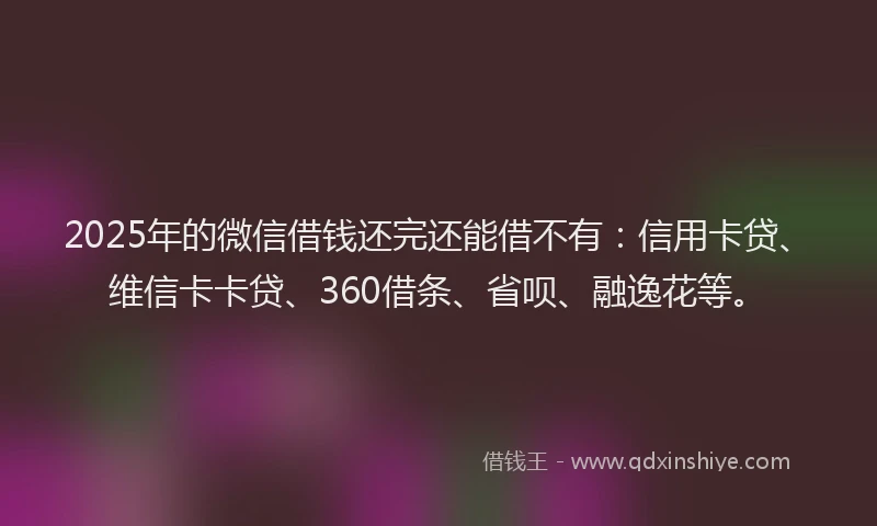 2025年的微信借钱还完还能借不有：信用卡贷、维信卡卡贷、360借条、省呗、融逸花等。