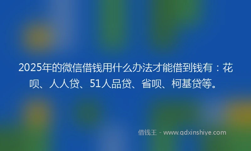 2025年的微信借钱用什么办法才能借到钱有：花呗、人人贷、51人品贷、省呗、柯基贷等。