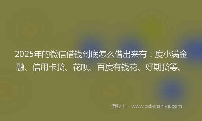 2025年的微信借钱到底怎么借出来有：度小满金融、信用卡贷、花呗、百度有钱花、好期贷等。