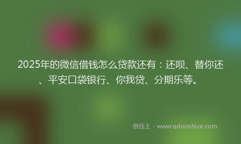 2025年的微信借钱怎么贷款还有：还呗、替你还、平安口袋银行、你我贷、分期乐等。
