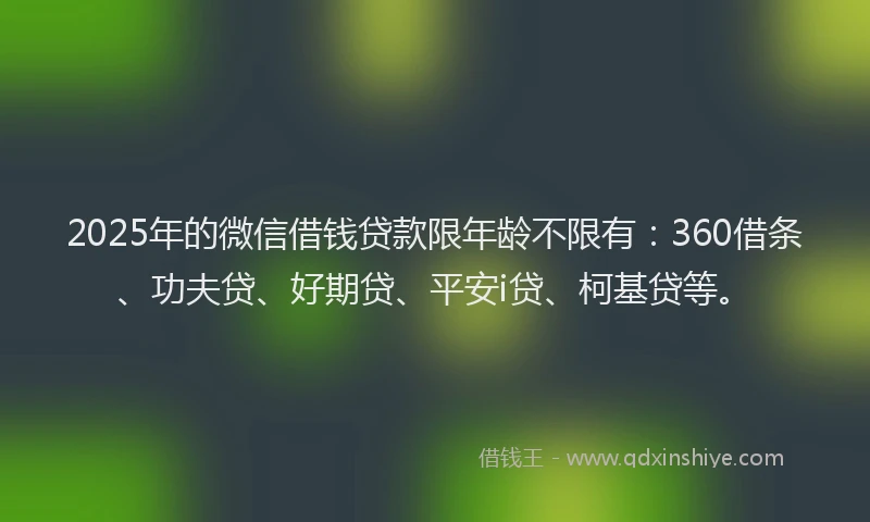 2025年的微信借钱贷款限年龄不限有：360借条、功夫贷、好期贷、平安i贷、柯基贷等。
