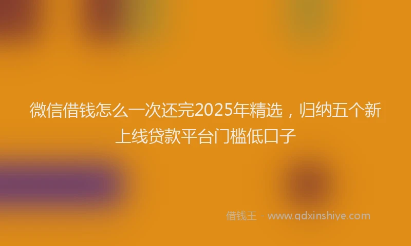 微信借钱怎么一次还完2025年精选，归纳五个新上线贷款平台门槛低口子