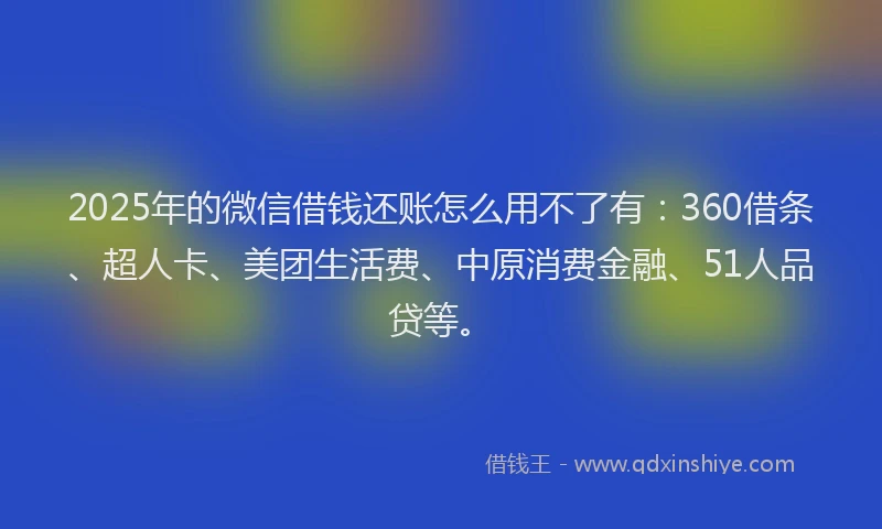 2025年的微信借钱还账怎么用不了有：360借条、超人卡、美团生活费、中原消费金融、51人品贷等。