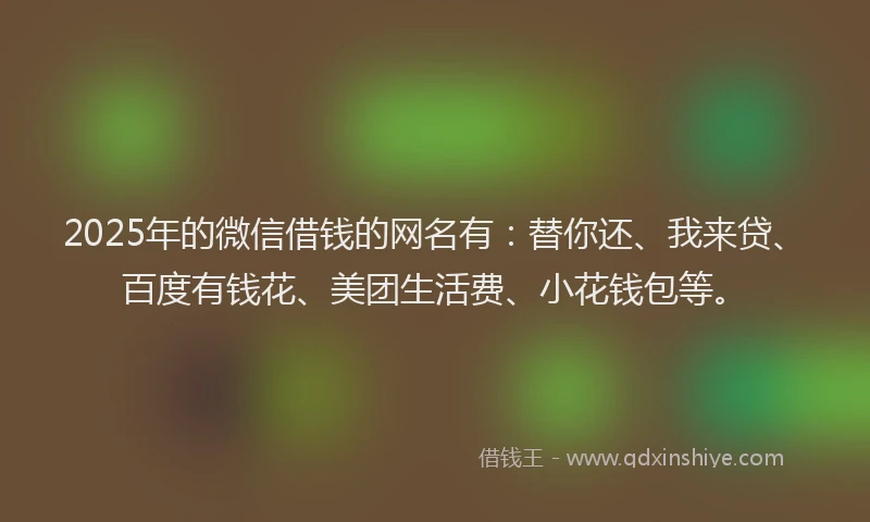 2025年的微信借钱的网名有：替你还、我来贷、百度有钱花、美团生活费、小花钱包等。