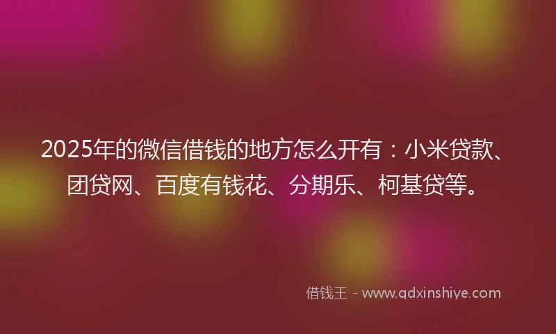 2025年的微信借钱的地方怎么开有：小米贷款、团贷网、百度有钱花、分期乐、柯基贷等。