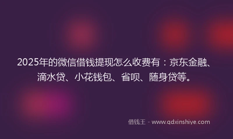 2025年的微信借钱提现怎么收费有：京东金融、滴水贷、小花钱包、省呗、随身贷等。