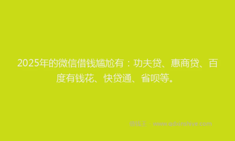2025年的微信借钱尴尬有：功夫贷、惠商贷、百度有钱花、快贷通、省呗等。
