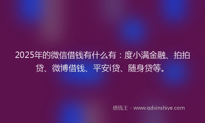 2025年的微信借钱有什么有：度小满金融、拍拍贷、微博借钱、平安i贷、随身贷等。