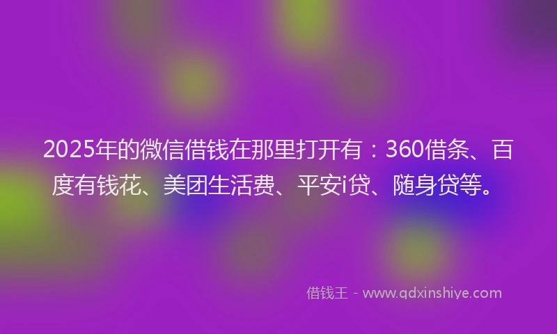 2025年的微信借钱在那里打开有：360借条、百度有钱花、美团生活费、平安i贷、随身贷等。