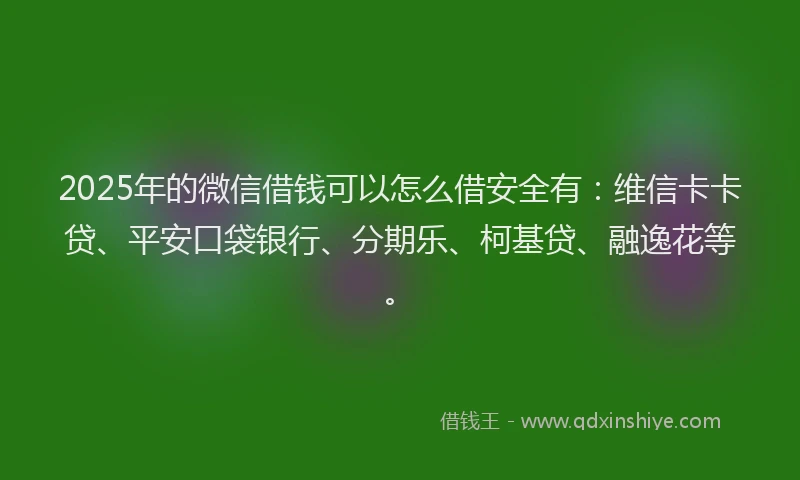 2025年的微信借钱可以怎么借安全有：维信卡卡贷、平安口袋银行、分期乐、柯基贷、融逸花等。