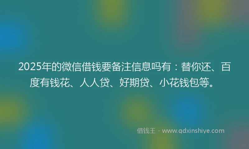 2025年的微信借钱要备注信息吗有：替你还、百度有钱花、人人贷、好期贷、小花钱包等。