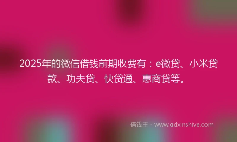 2025年的微信借钱前期收费有：e微贷、小米贷款、功夫贷、快贷通、惠商贷等。