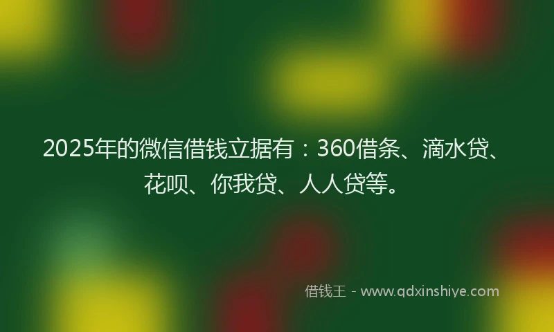 2025年的微信借钱立据有：360借条、滴水贷、花呗、你我贷、人人贷等。