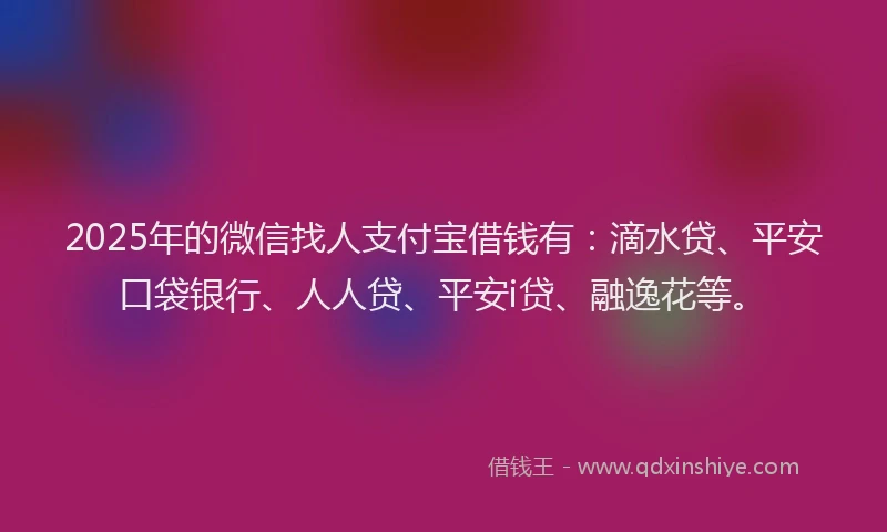 2025年的微信找人支付宝借钱有：滴水贷、平安口袋银行、人人贷、平安i贷、融逸花等。
