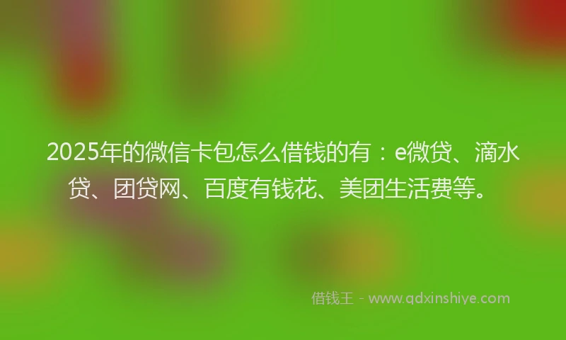 2025年的微信卡包怎么借钱的有：e微贷、滴水贷、团贷网、百度有钱花、美团生活费等。