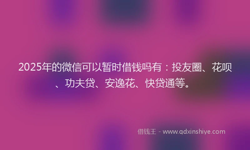 2025年的微信可以暂时借钱吗有：投友圈、花呗、功夫贷、安逸花、快贷通等。