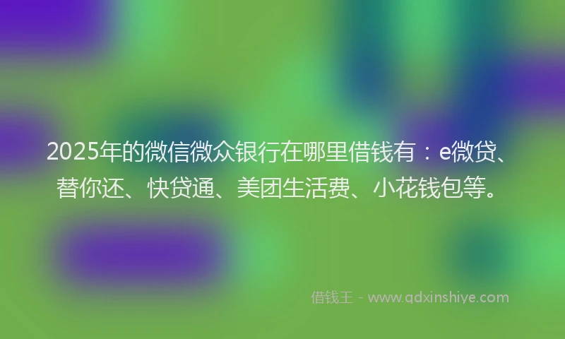 2025年的微信微众银行在哪里借钱有：e微贷、替你还、快贷通、美团生活费、小花钱包等。