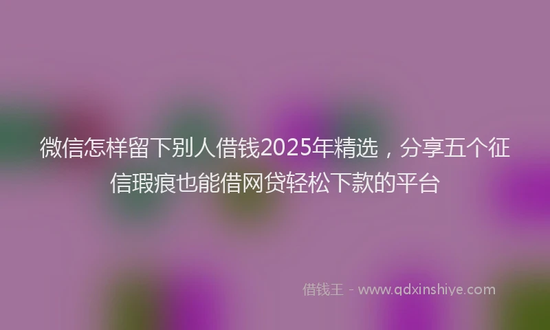 微信怎样留下别人借钱2025年精选，分享五个征信瑕疵也能借网贷轻松下款的平台