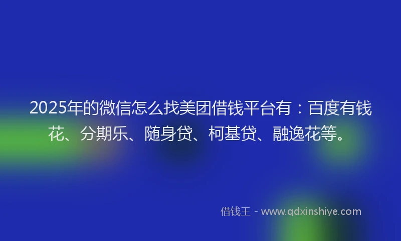 2025年的微信怎么找美团借钱平台有：百度有钱花、分期乐、随身贷、柯基贷、融逸花等。