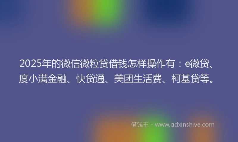 2025年的微信微粒贷借钱怎样操作有：e微贷、度小满金融、快贷通、美团生活费、柯基贷等。