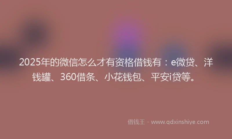 2025年的微信怎么才有资格借钱有：e微贷、洋钱罐、360借条、小花钱包、平安i贷等。