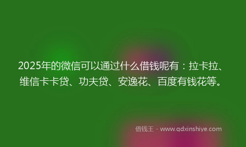 2025年的微信可以通过什么借钱呢有：拉卡拉、维信卡卡贷、功夫贷、安逸花、百度有钱花等。