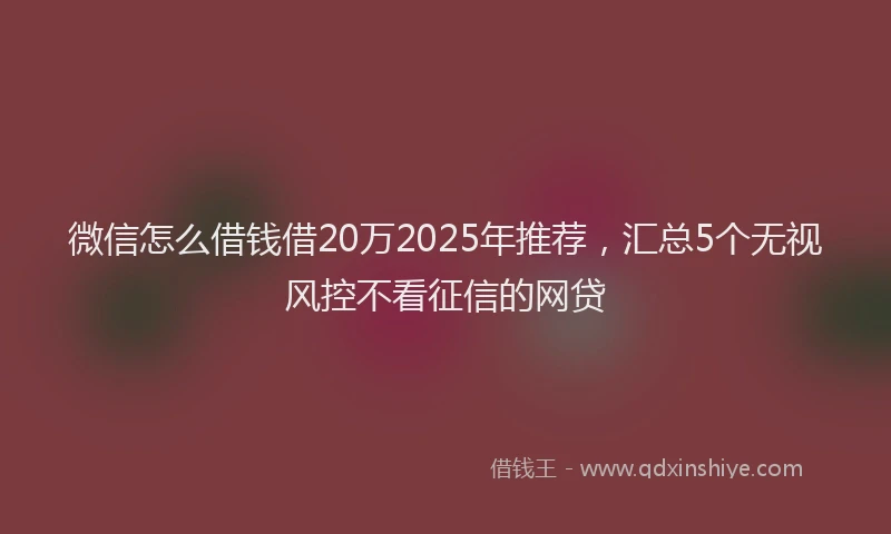 微信怎么借钱借20万2025年推荐，汇总5个无视风控不看征信的网贷