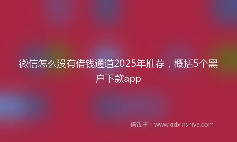微信怎么没有借钱通道2025年推荐，概括5个黑户下款app