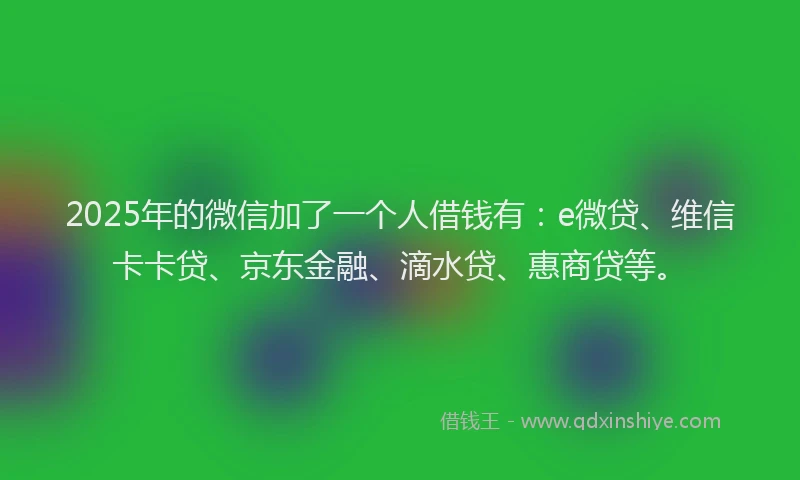 2025年的微信加了一个人借钱有：e微贷、维信卡卡贷、京东金融、滴水贷、惠商贷等。