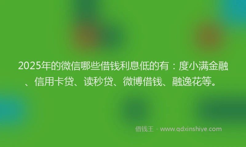 2025年的微信哪些借钱利息低的有：度小满金融、信用卡贷、读秒贷、微博借钱、融逸花等。