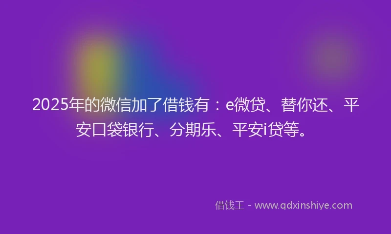 2025年的微信加了借钱有：e微贷、替你还、平安口袋银行、分期乐、平安i贷等。
