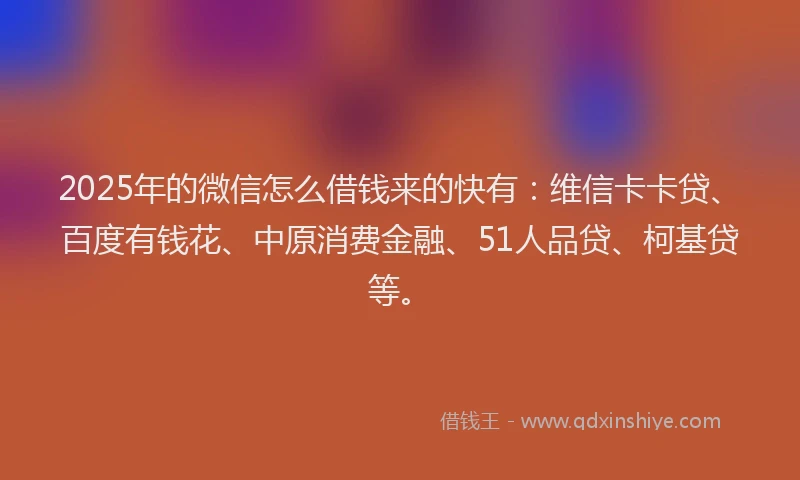 2025年的微信怎么借钱来的快有：维信卡卡贷、百度有钱花、中原消费金融、51人品贷、柯基贷等。