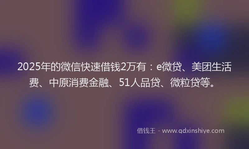2025年的微信快速借钱2万有：e微贷、美团生活费、中原消费金融、51人品贷、微粒贷等。