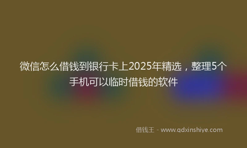 微信怎么借钱到银行卡上2025年精选，整理5个手机可以临时借钱的软件