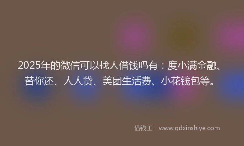 2025年的微信可以找人借钱吗有：度小满金融、替你还、人人贷、美团生活费、小花钱包等。