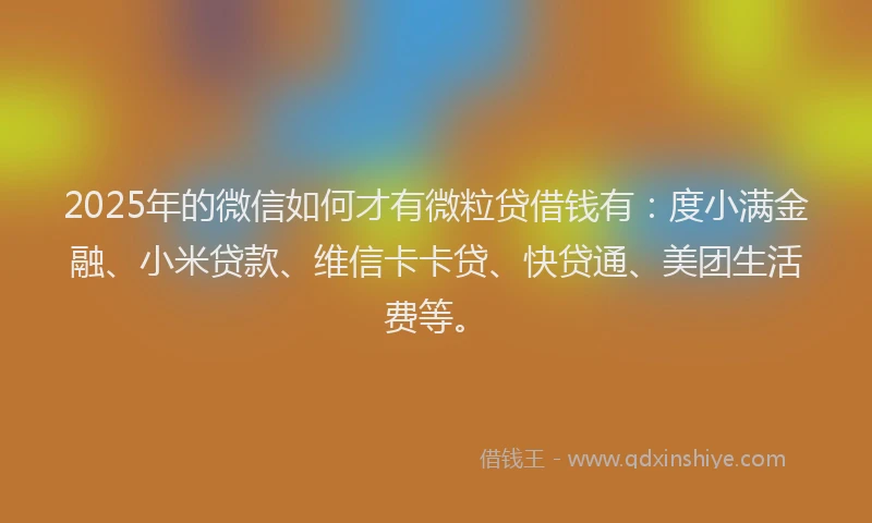 2025年的微信如何才有微粒贷借钱有：度小满金融、小米贷款、维信卡卡贷、快贷通、美团生活费等。