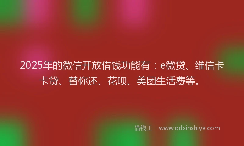 2025年的微信开放借钱功能有：e微贷、维信卡卡贷、替你还、花呗、美团生活费等。