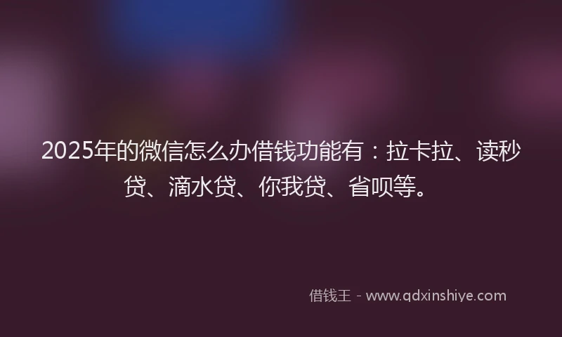 2025年的微信怎么办借钱功能有：拉卡拉、读秒贷、滴水贷、你我贷、省呗等。