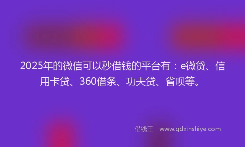 2025年的微信可以秒借钱的平台有：e微贷、信用卡贷、360借条、功夫贷、省呗等。