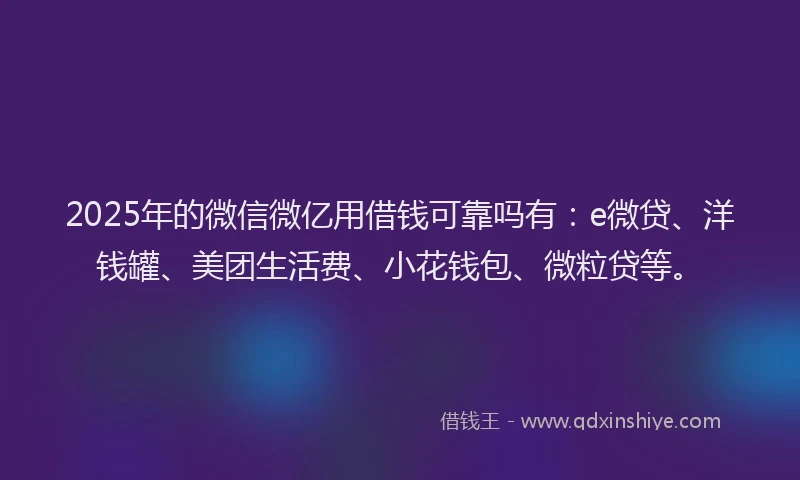 2025年的微信微亿用借钱可靠吗有：e微贷、洋钱罐、美团生活费、小花钱包、微粒贷等。