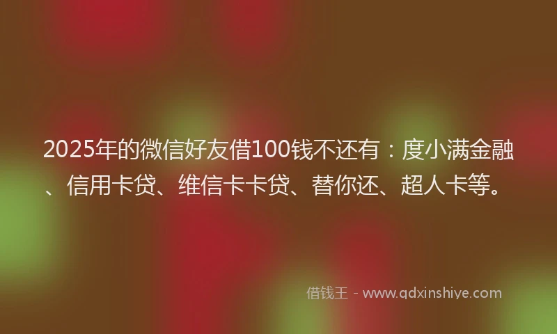 2025年的微信好友借100钱不还有：度小满金融、信用卡贷、维信卡卡贷、替你还、超人卡等。