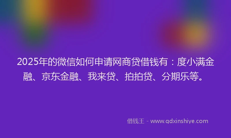 2025年的微信如何申请网商贷借钱有：度小满金融、京东金融、我来贷、拍拍贷、分期乐等。