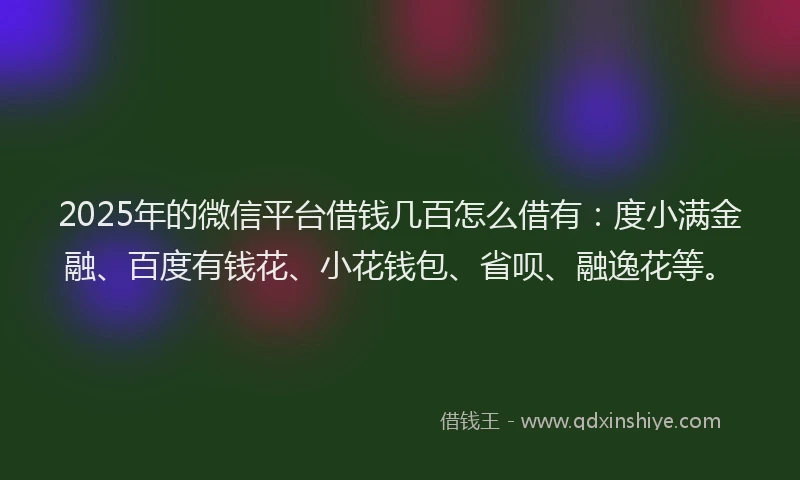 2025年的微信平台借钱几百怎么借有：度小满金融、百度有钱花、小花钱包、省呗、融逸花等。