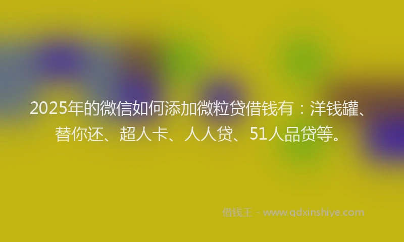 2025年的微信如何添加微粒贷借钱有：洋钱罐、替你还、超人卡、人人贷、51人品贷等。