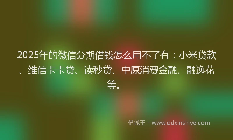 2025年的微信分期借钱怎么用不了有：小米贷款、维信卡卡贷、读秒贷、中原消费金融、融逸花等。