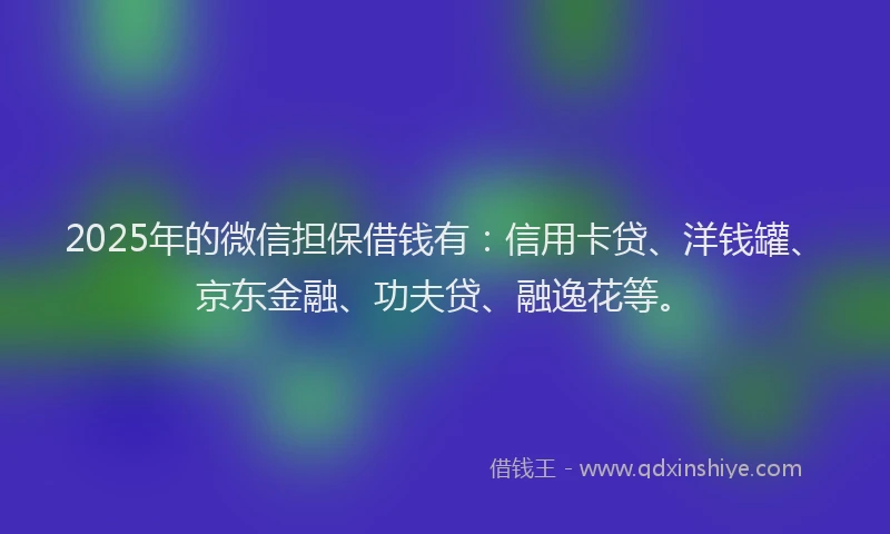 2025年的微信担保借钱有：信用卡贷、洋钱罐、京东金融、功夫贷、融逸花等。