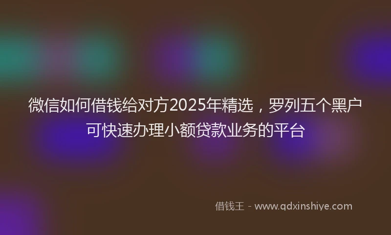 微信如何借钱给对方2025年精选，罗列五个黑户可快速办理小额贷款业务的平台