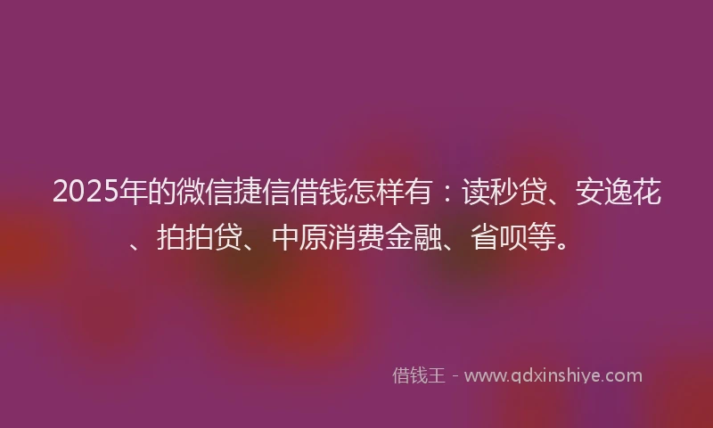 2025年的微信捷信借钱怎样有：读秒贷、安逸花、拍拍贷、中原消费金融、省呗等。